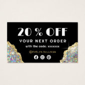 金ゴールドフェイク虹色グリッター割引カード (裏面)