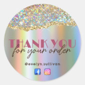 金ゴールドフェイク虹色グリッター箔シール ラウンドシール (正面)