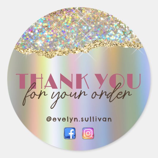 金ゴールドフェイク虹色グリッター箔シール ラウンドシール (正面)