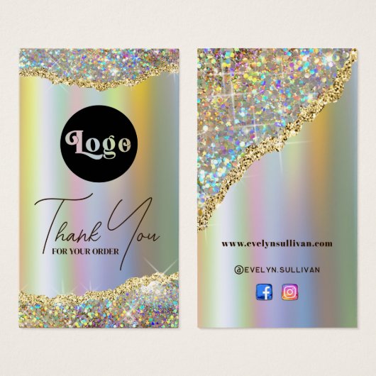 金ゴールドフェイク虹色グリッター箔パッケージインサート (正面&裏面)