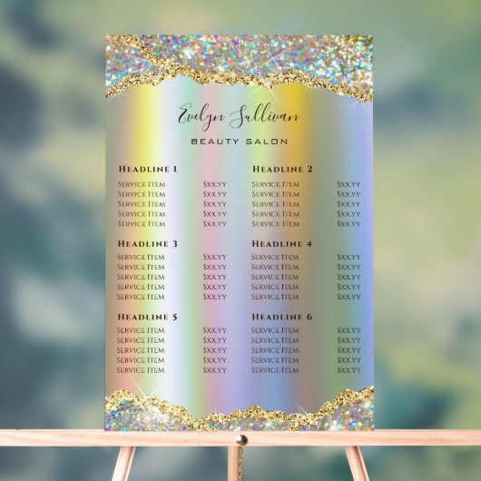 金ゴールドフェイク虹色グリッター箔価格表 アクリルサイン (ニュートラル)