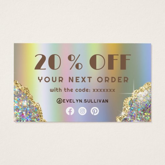 金ゴールドフェイク虹色グリッター箔割引カード (裏面)