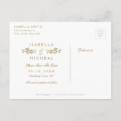 金ゴールドフェイク赤面エレガントレース結婚式の日付を保存 案内ポストカード (裏面)