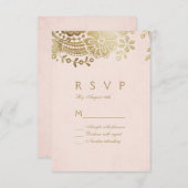 金ゴールドフェイク赤面エレガントヴィンテージレース結婚式RSVP 出欠カード (正面/裏面)