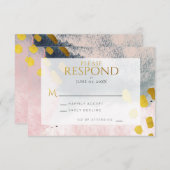 金ゴールドフェイク赤面ピンクグレーシック抽象芸術水彩 出欠カード (正面/裏面)