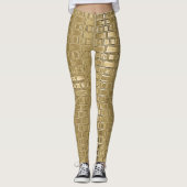 金ゴールドフェイク金属きらめくレンガのテクスチャレギンス レギンス (正面)