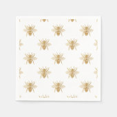 金ゴールドフェイク金属箔フォトエフェクトミツバチの白 スタンダードカクテルナプキン (正面)