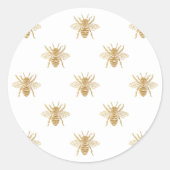 金ゴールドフェイク金属箔フォトエフェクトミツバチの白 ラウンドシール (正面)