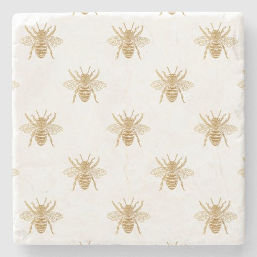 金ゴールドフェイク金属箔フォトエフェクトミツバチ ストーンコースター (正面)