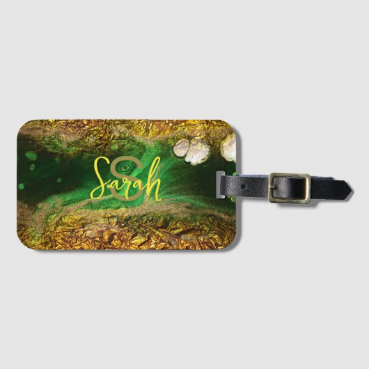 金ゴールドフェイク金属箔抽象芸術グリーントレンディーシック ラゲッジタグ (正面横)