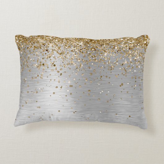 金ゴールドフェイク銀ブラシ仕上げ金属グリッターモノグラム アクセントクッション (裏面)