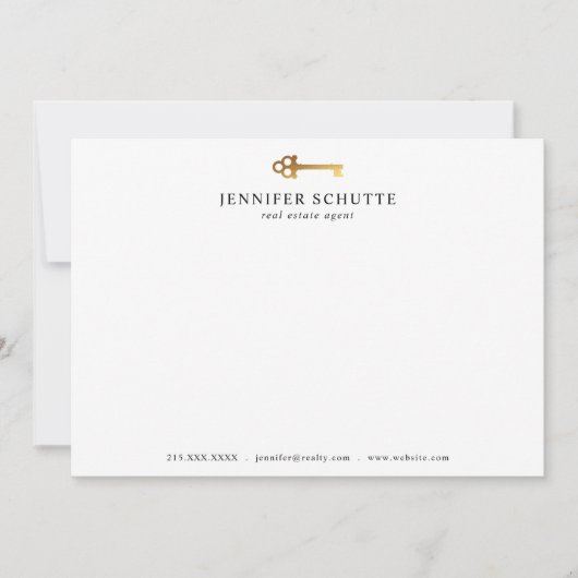 金ゴールドフェイク鍵パーソナライズされたシック不動産仲介業者文房具 ノートカード (正面)