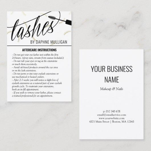 金ゴールドフェイク・ラッシュ・マスカラ・ワンド・ラッシュ・アーティスト・アフターケア 名刺 (正面/裏面)