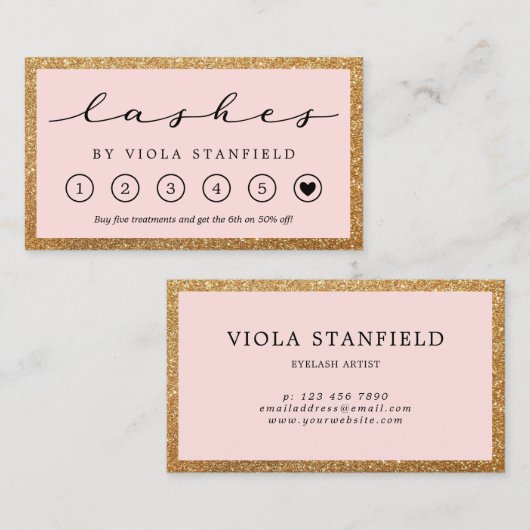 金ゴールドフェイク&赤面ピンクラッシュロイヤリティカード 名刺 (正面/裏面)