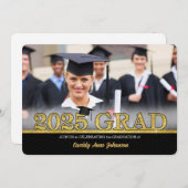 金ゴールドフェイクHORZ写真2025卒業パーティー 招待状 (正面/裏面)