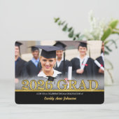 金ゴールドフェイクHORZ写真2025卒業パーティー 招待状 (スタンド正面)