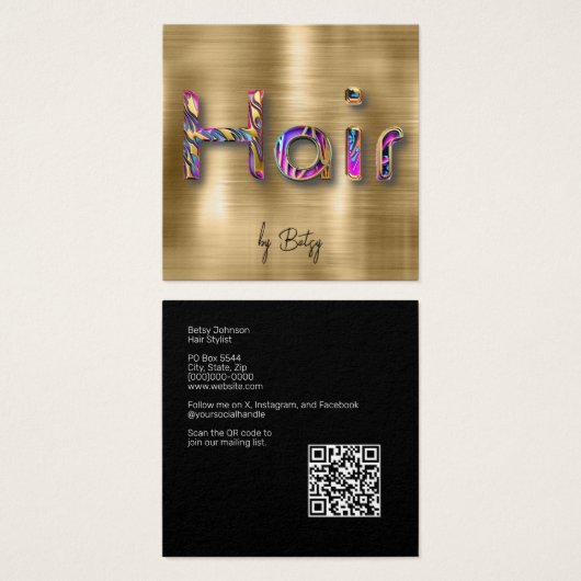 金ゴールドフェイクw宝石トーン美容師名刺 (正面&裏面)