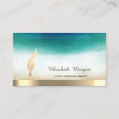 金ゴールドフェザーストライプウォーターカラーグリーン公証人 名刺 (正面)