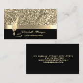 金ゴールドフェザーストライプシークインズ紙吹雪ブラック公証人 名刺 (正面/裏面)