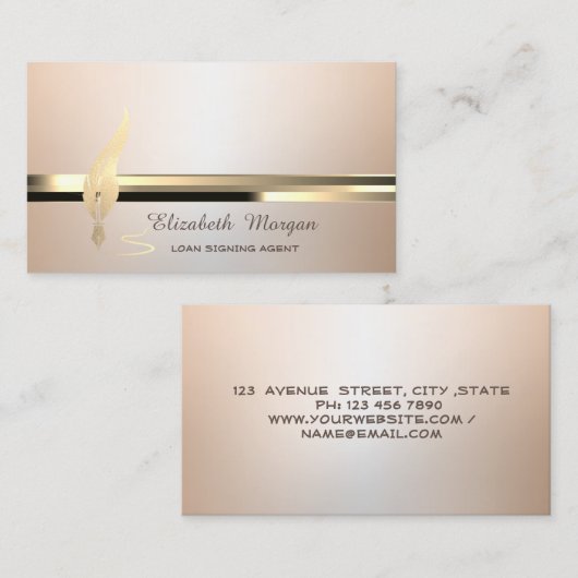 金ゴールドフェザーストライプルミヌース公証人 名刺 (正面/裏面)