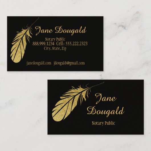 金ゴールドフェザーペンブラッククラシック公証人 名刺 (正面/裏面)