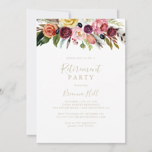 金ゴールドフェザーボホトロピカルリタイアメントパーティー 招待状 (正面)