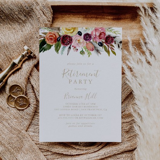 金ゴールドフェザーボホトロピカルリタイアメントパーティー 招待状