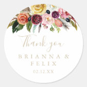 金ゴールドフェザーボホフローラサンキュー結婚式の引き出物 ラウンドシール (正面)