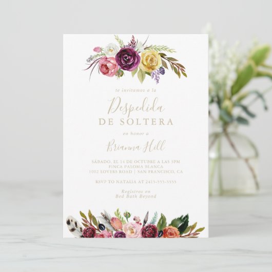 金ゴールドフェザーボホフローラスペインのブライダルシャワー 招待状 (スタンド正面)