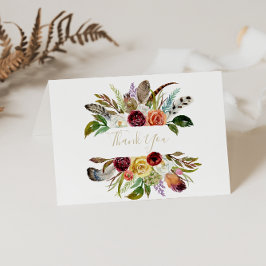 金ゴールドフェザーボホ折り結婚畳みサンキューカード サンキューカード