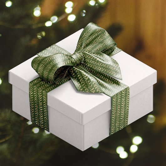 金ゴールドフェスティバルのシェブロン模様(緑) サテンリボン
