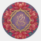 金ゴールドフェスティバルガネーシュ | インディアンゴッドパープルピンクロータス ラウンドシール (正面)