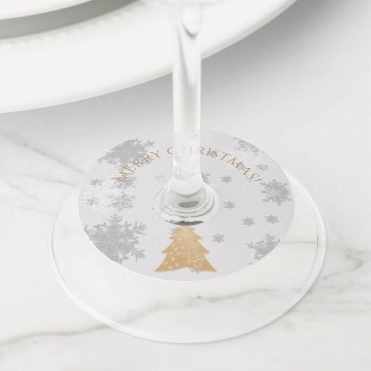 金ゴールドフェスティバルクリスマスツリーワイングラスラベル ワイングラスタグ (クローズアップ)