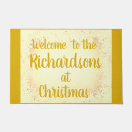 金ゴールドフェスティバルフロストパーソナライズされたファミリーウェルカム ドアマット