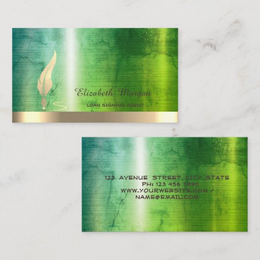 金ゴールドフェストライプザー大理石グリーン公証人 名刺 (正面/裏面)