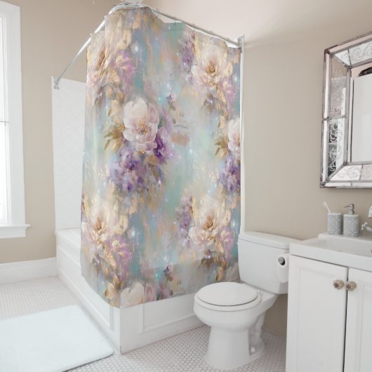 金ゴールドフェミニン白い花 シャワーカーテン (インサイチュ)