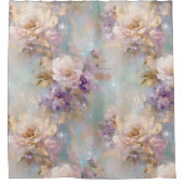 金ゴールドフェミニン白い花 シャワーカーテン (正面)