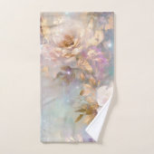 金ゴールドフェミニン白い花 バスタオルセット (ハンドタオル)