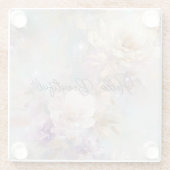 金ゴールドフェミニン紫の白い花 ガラスコースター (裏面)