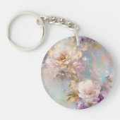 金ゴールドフェミニン紫の白い花 キーホルダー (正面)