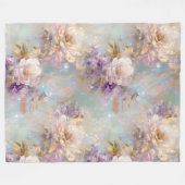 金ゴールドフェミニン紫の白い花 フリースブランケット (正面(横))