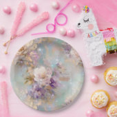 金ゴールドフェミニン紫の白い花 ペーパープレート (パーティー)