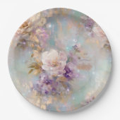 金ゴールドフェミニン紫の白い花 ペーパープレート (正面)