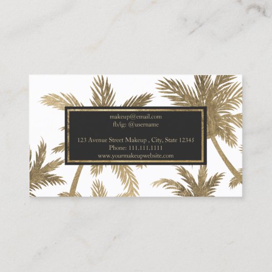 金ゴールドフォイモダンルグラムヤシの木の化粧ヘアスクリプト 名刺 (裏面)