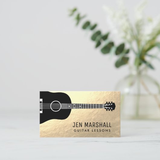 金ゴールドフォイルのギタフェイクーシルエット 名刺 (スタンド正面)
