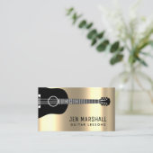 金ゴールドフォイルのブラックギターシルエット 名刺 (スタンド正面)