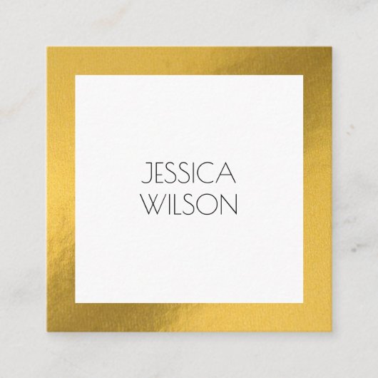 金ゴールドフォイルエレガントフレームの名刺を持つシック スクエア名刺 (正面)