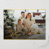 金ゴールドフォイルエレガントメリークリスマススクリプト3写真 箔シーズンカード (正面)