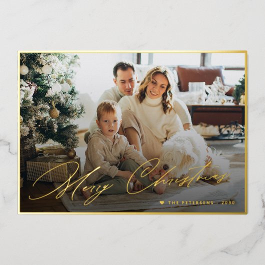 金ゴールドフォイルエレガントメリークリスマススクリプト3写真 箔シーズンカード (正面)