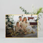 金ゴールドフォイルエレガントメリークリスマススクリプト3写真 箔シーズンカード (立ち正面)